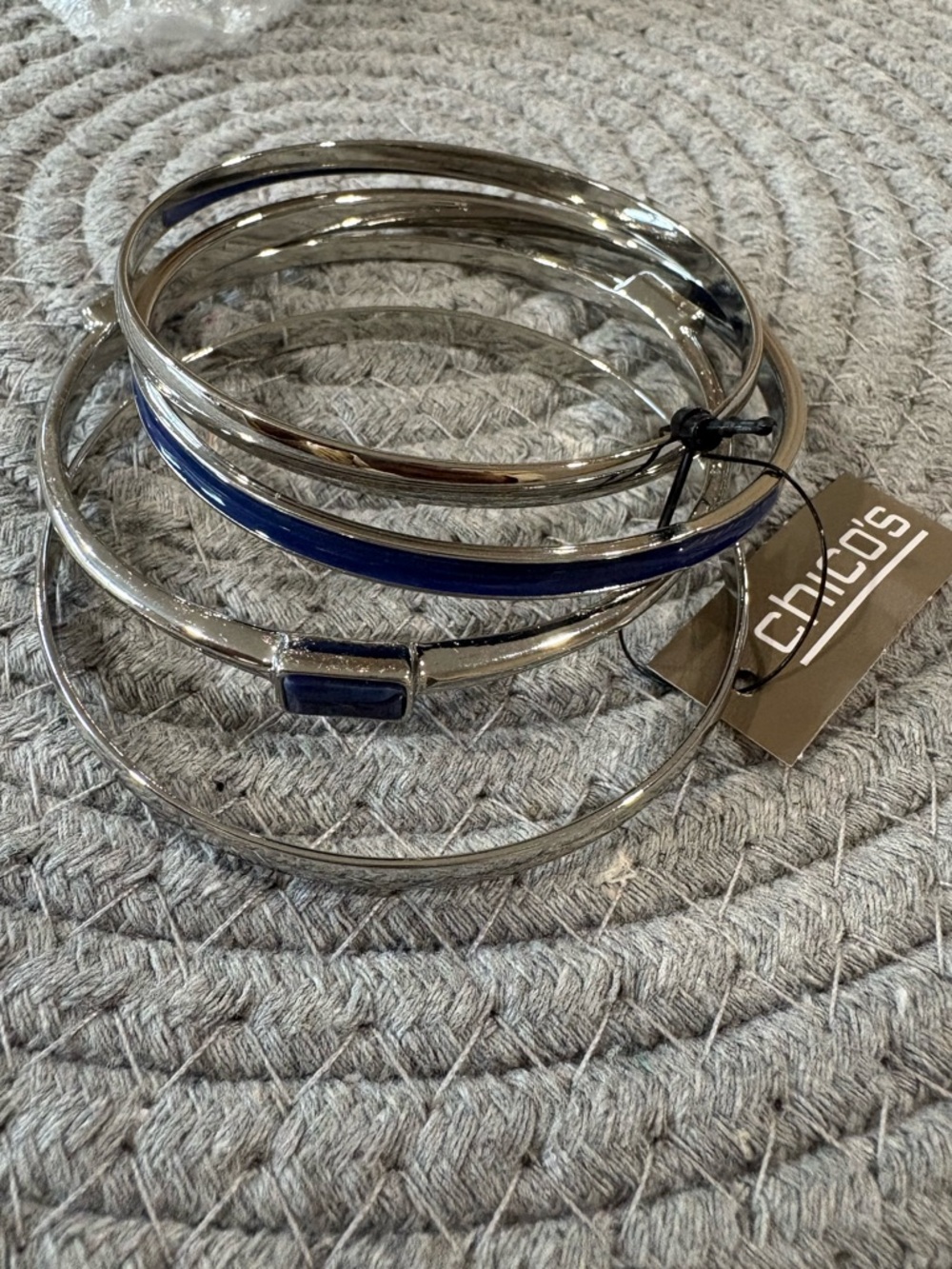 Chico's Silver and Navy Stackable Bangle Bracelet Set